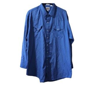 Ely Cattleman Tall Man Blue Pearl Snap Western Shirt 18 1/2 35